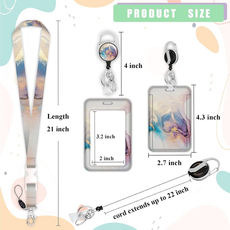 Boutilon ID Badge Holder with Lanyard,Retractable ID Badge Card Holders Detachable Neck Lanyard Strap with Badge Reel and Vertical ID Holder for Nurse Students Teachers Office Staff(Marble 7) - Image 2